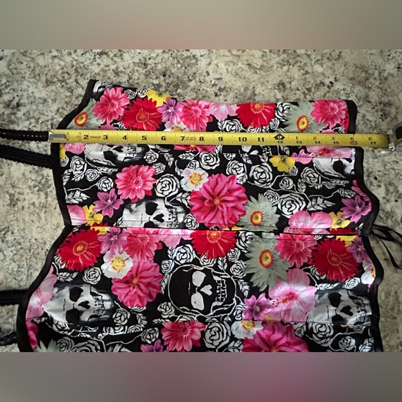 Hell Bunny Boned Corset Bustier Top Skull Floral Day of the Dead Gothic Size M - Picture 14 of 14